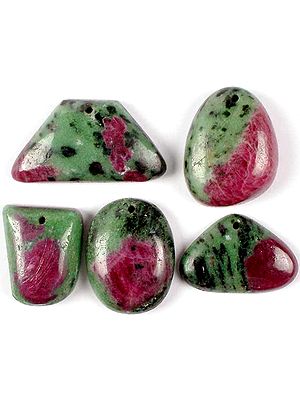 Lot of Five Top-Drilled Ruby Zoisite Cabochons