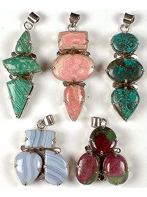 Lot of Five Triple Gemstone Pendants
