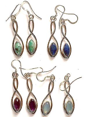 Lot of Four Gemstone Earrings (Turquoise, Lapis Lazuli, Amethyst, & Blue Chalcedony)