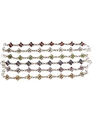 Lot of Six Faceted Bracelets (Garnet, Rainbow Moonstone, Peridot, Iolite, Amethyst and Citrine)
