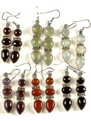 Lot of Six Triple Stone Hinged Earrings