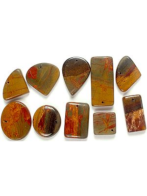 Lot of Ten Drilled Picture Jasper Cabochons