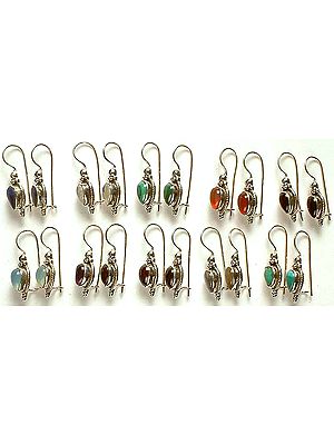 Lot of Ten Gemstone Earrings (Lapis Lazuli, Rainbow Moonsone, Malachite, Carnelian, Black Onyx, Blue Chalcedony, Amethyst, Garnet, Labradorite, & Turquoise)
