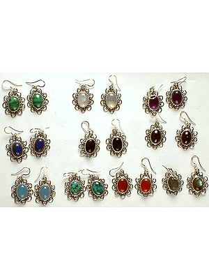 Lot of Ten Gemstone Earrings<br>(Malachite, Rainbow Moonstone, Amethyst, Lapis Lazuli, Black Onyx, Garnet, Blue Chalcedony, Turquoise, Carnelian & Labradorite)