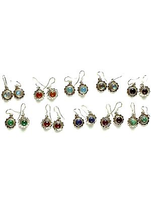 Lot of Ten Gemstone Earrings<br>(Rainbow Moonstone, Carnelian, Blue Chalcedony, Labradorite, Black Onyx, Malachite, Garnet, Lapis Lazuli, Amethyst & Turquoise)