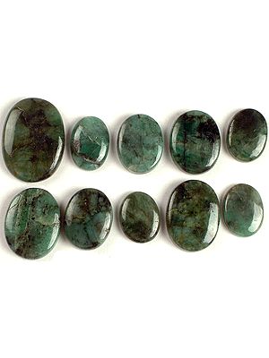 Lot of Ten Oval Emerald Cabochons