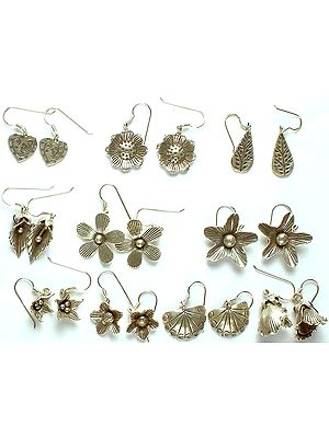 Lot of Ten Sterling Flower Earrings