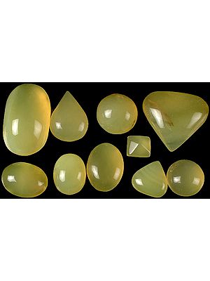 Lot of Ten Yellow Chalcedony Cabochons