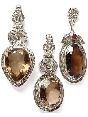(Lot of Three) Faceted Smoky Quartz Pendants
