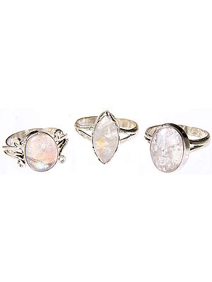 Lot of Three Rainbow Moonstone Rings