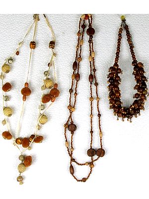 Lot of Three Wooden Beaded Necklaces