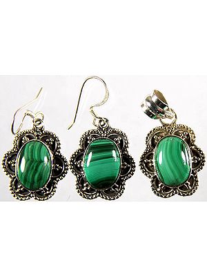 Malachite Pendant with Matching Earrings Set