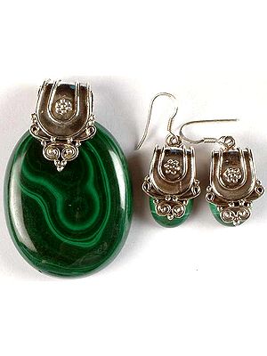 Malachite Pendant with Matching Earrings
