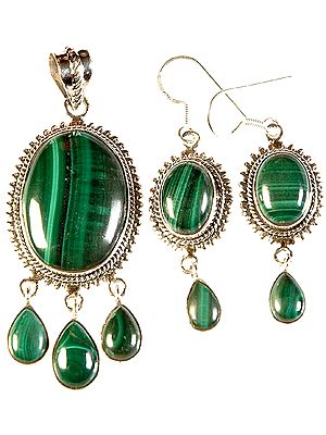 Malachite Pendant with Matching Earrings
