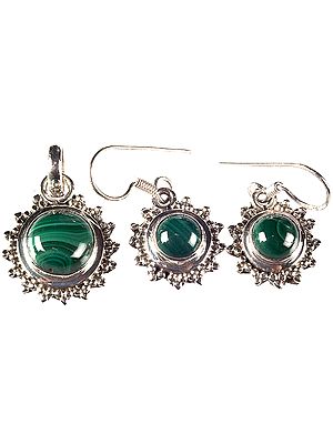 Malachite Pendant with Matching Earrings Set