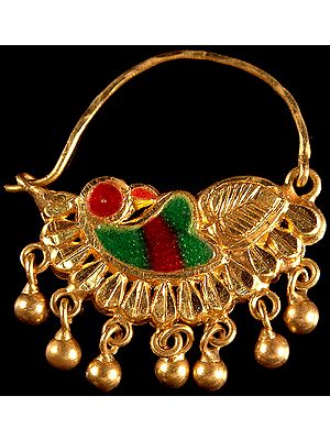 Meenakari Nose Ring with Carved Leaf and Dangles