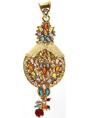 Multi-Color Polki Crown Pendant with Cut Glass