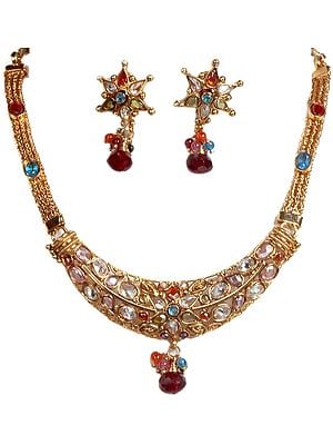 Polki Necklace and Earrings Set with Mixed Faux Gemstones