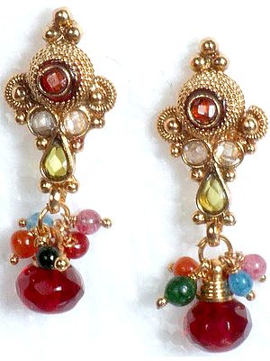 Multi-Color Polki Post Earrings with Cut Glass