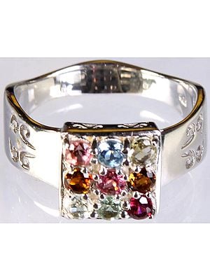 Multi-color Ring of Faceted Tourmaline