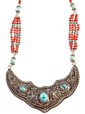 Nepalese Necklace with Turquoise and Coral