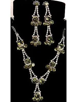 Olive Green Designer Necklace with Earrings