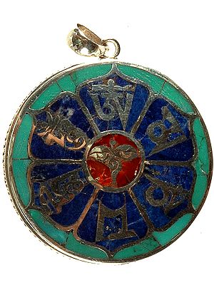 Om Mani Padme Hum Chakra Inlay Pendant with A Pair of Svayambhunath Eyes in Centre