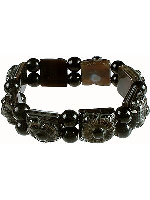 Onyx Carved Beads Stretch Bracelet