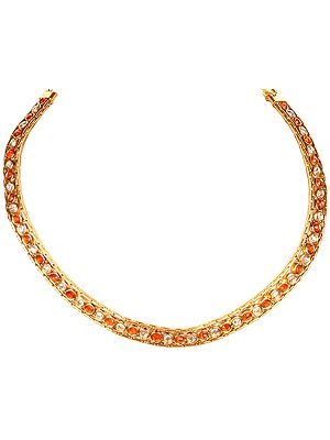 Orange Polki Choker Chain with Cut Glass