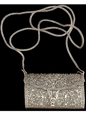 Ornately Decorated Lattice Shoulder Purse with Hinged Opening (Handbag)