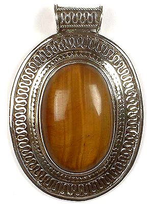 Oval Tiger Eye Pendant with Filigree Border