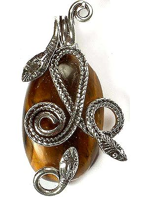 Oval Tiger Eye Pendant with Serpents