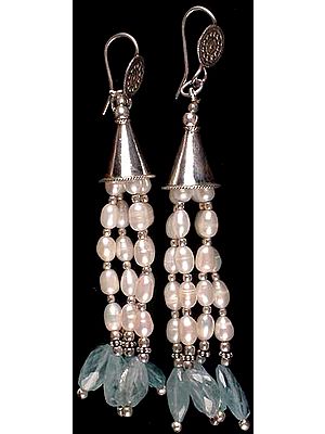 Pearl & Faceted Aquamarine Earrings