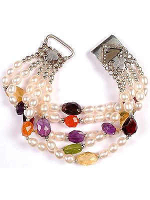 Pearl Bracelet with Faceted Gemstones