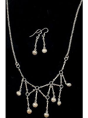 Pearl Dangling Spike Necklace with Matching Earrings Set