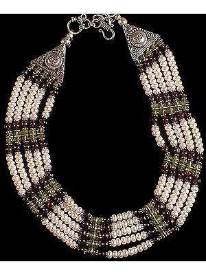 Pearl, Garnet, & Peridot Beaded Necklace