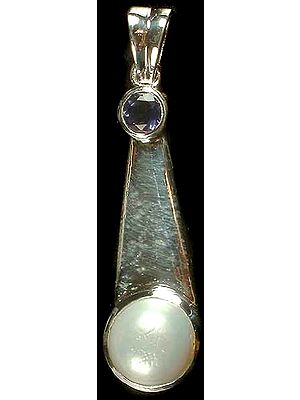 Pearl Pendant with Faceted Iolite