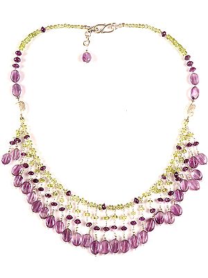 Peridot and Amethyst Necklace with Charms