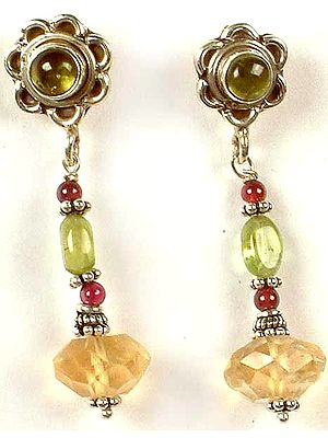 Peridot, Garnet & Citrine Post Earrings