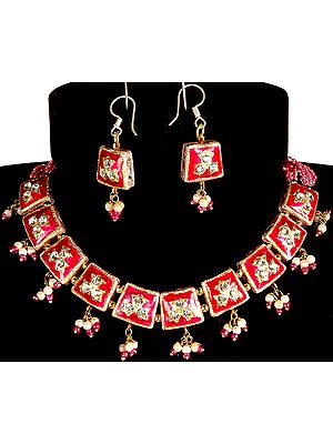 Magenta Floral Necklace and Earrings