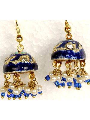 Persian-Blue Chandelier Earrings with Gold Accent