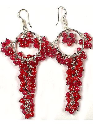 Pink Chalcedony Hoop Chandelier Earrings