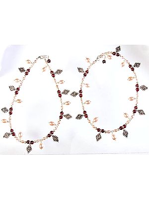 Pink Pearl and Garnet Beaded Anklets (Price Per Pair)