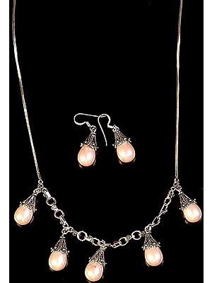 Pink Pearl Necklace with Matching Earrings