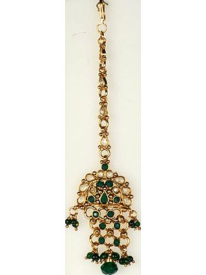 Polki Forehead Tika with Faux Emeralds