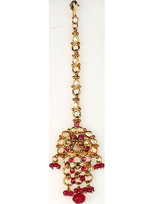 Polki Forehead Tika with Faux Rubies