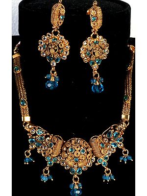 Polki Necklace and Earrings Set with Azure Beads