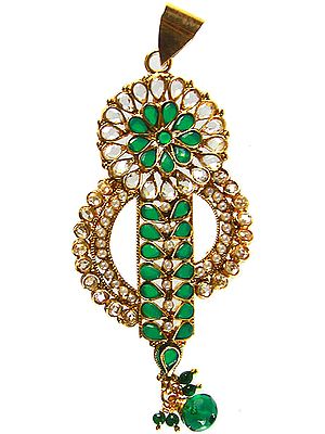 Polki Pendant with Cut Glass and Faux Emeralds