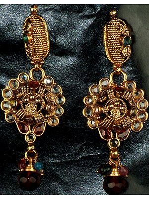 Polki Post Earrings with Multi-Colored Cut Glass