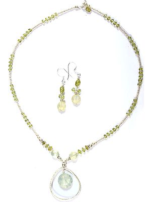 Prehnite and Peridot Necklace with Matching Earrings Set